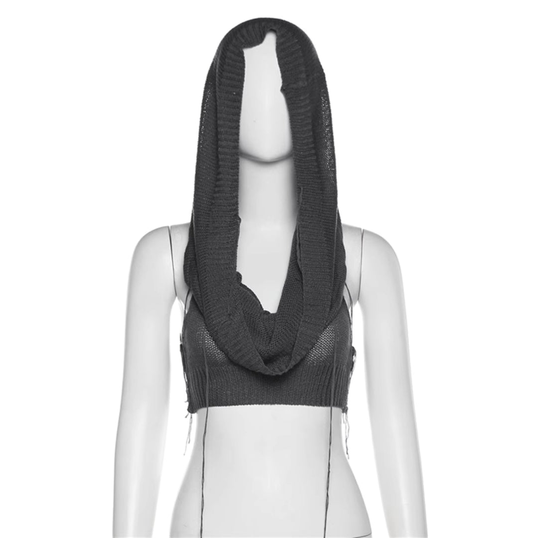 Knitted Hooded Cropped Top