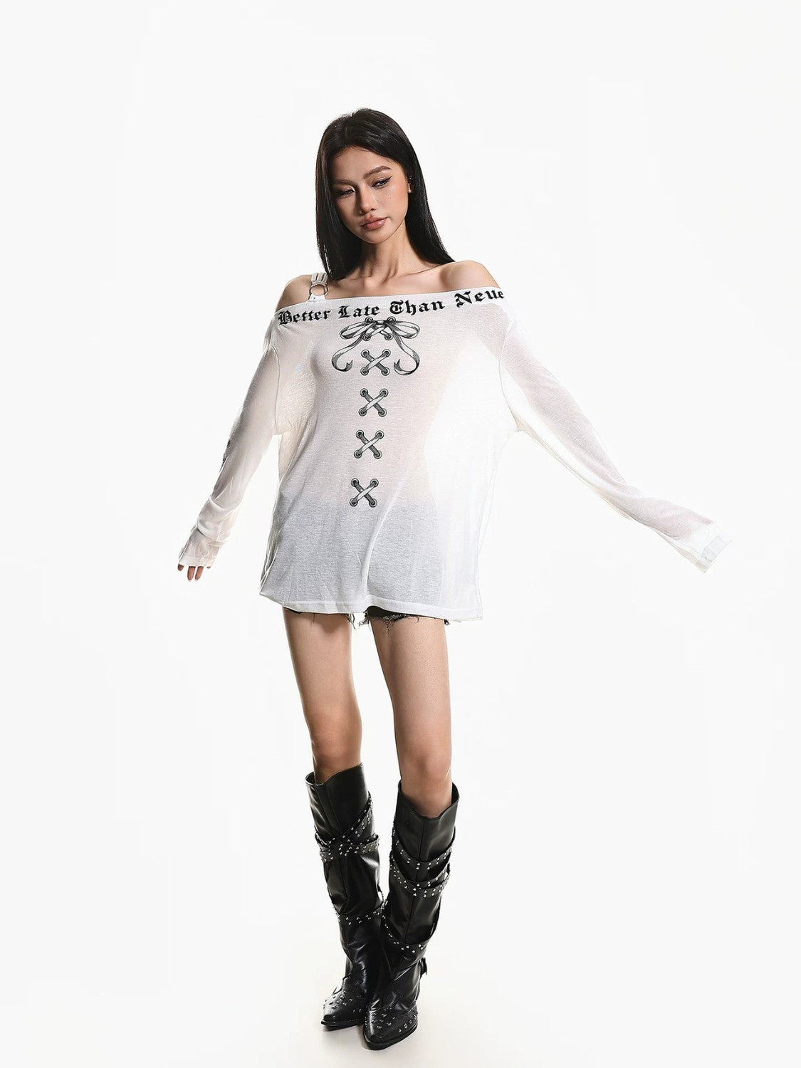 American Retro Off-Shoulder Long Sleeve Top