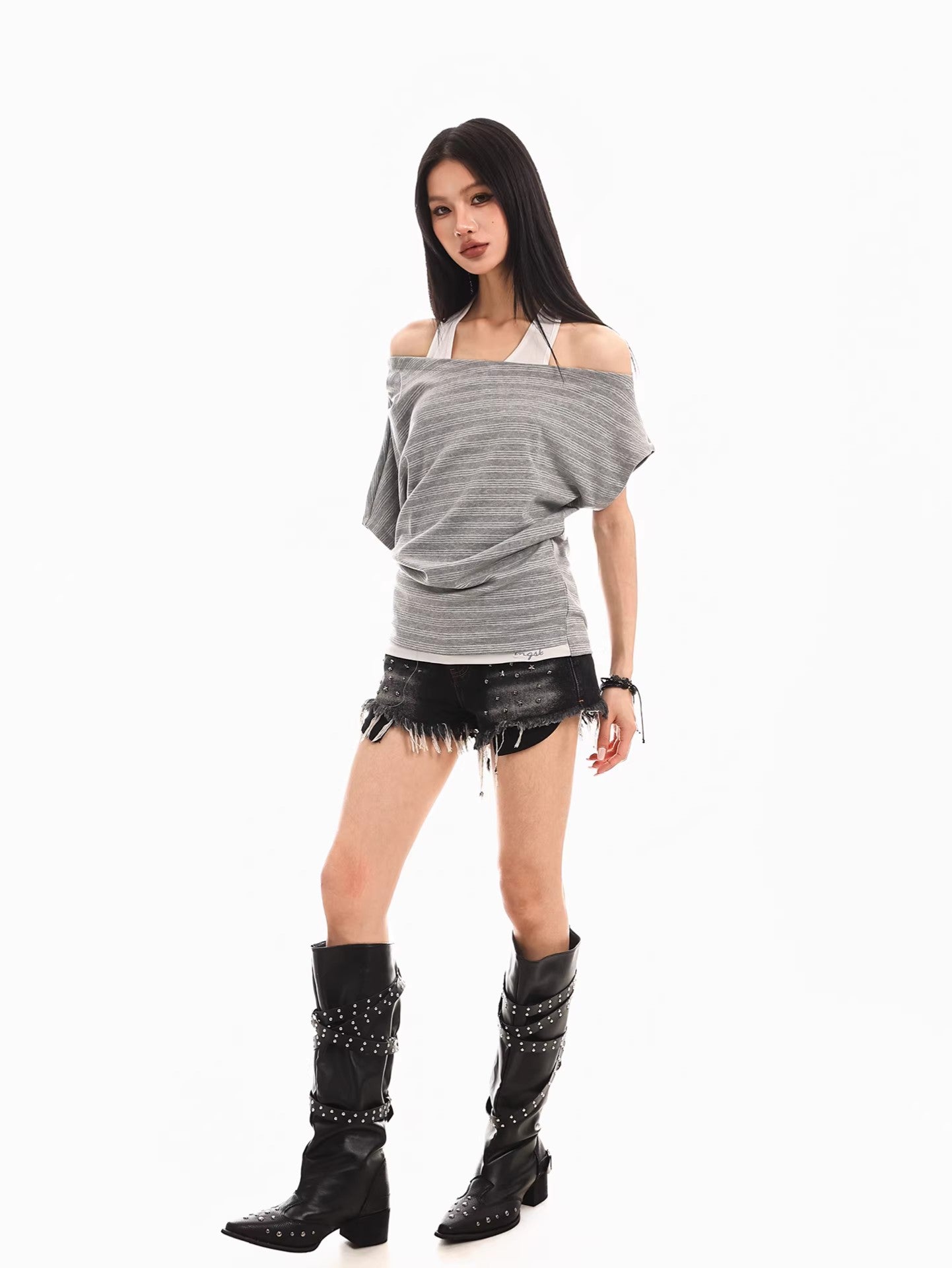 Striped Off Shoulder Halter Top