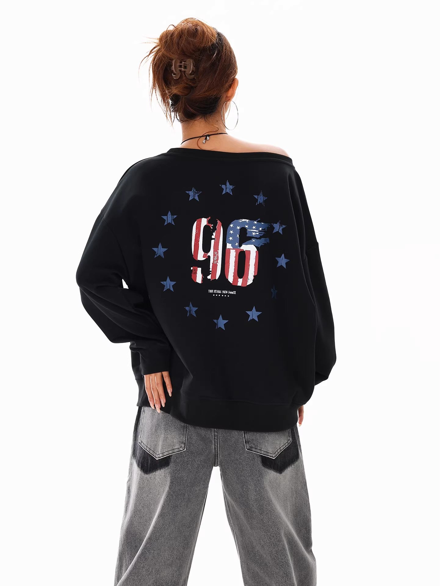 Off Shoulder Graphic Sweatshirt