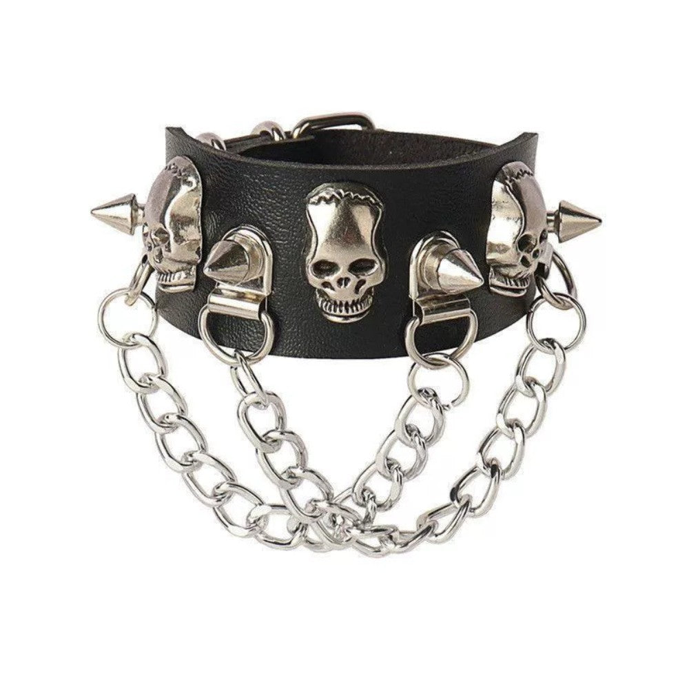 Gothic Skull Rivet Leather Bracelet
