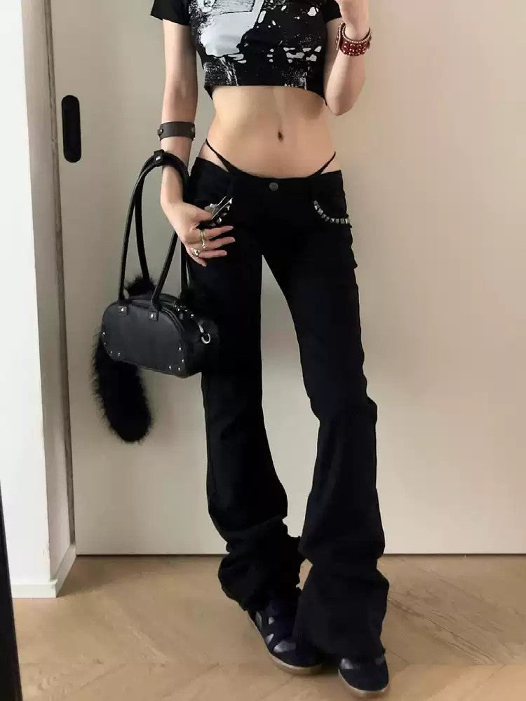 American Retro Rivet Flared Jeans for Women