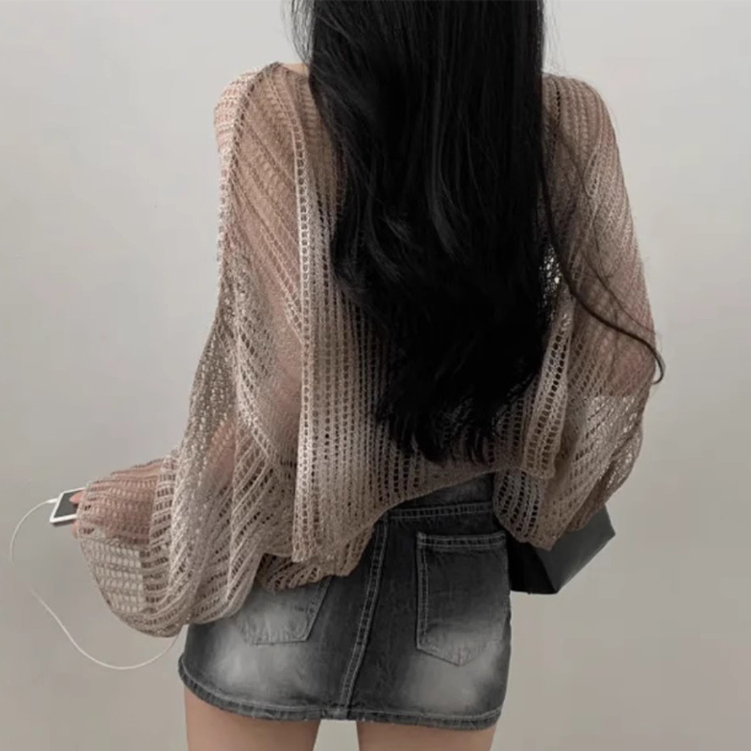 Sheer Mesh Knit Long Sleeve Top