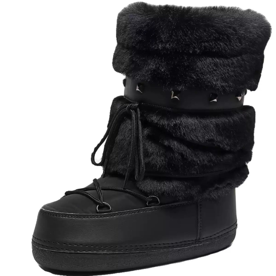 Plush Studded Platform Boots