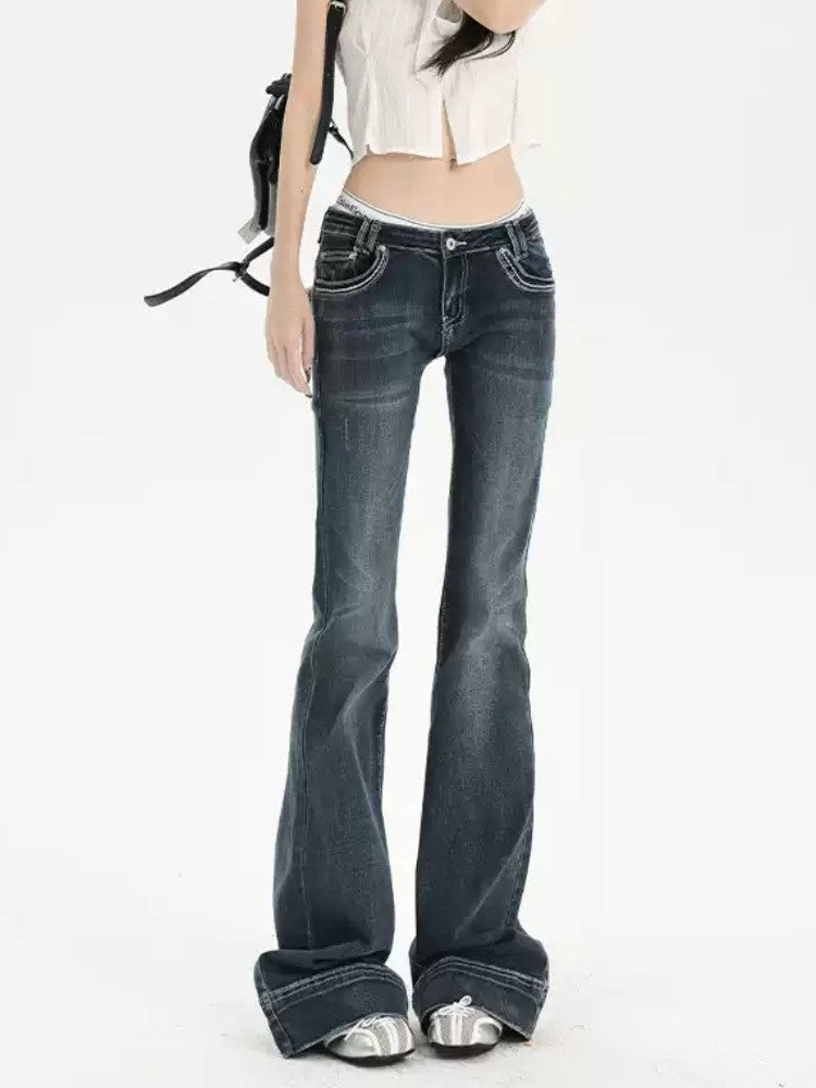 American Retro Low Waist Flared Jeans for Women