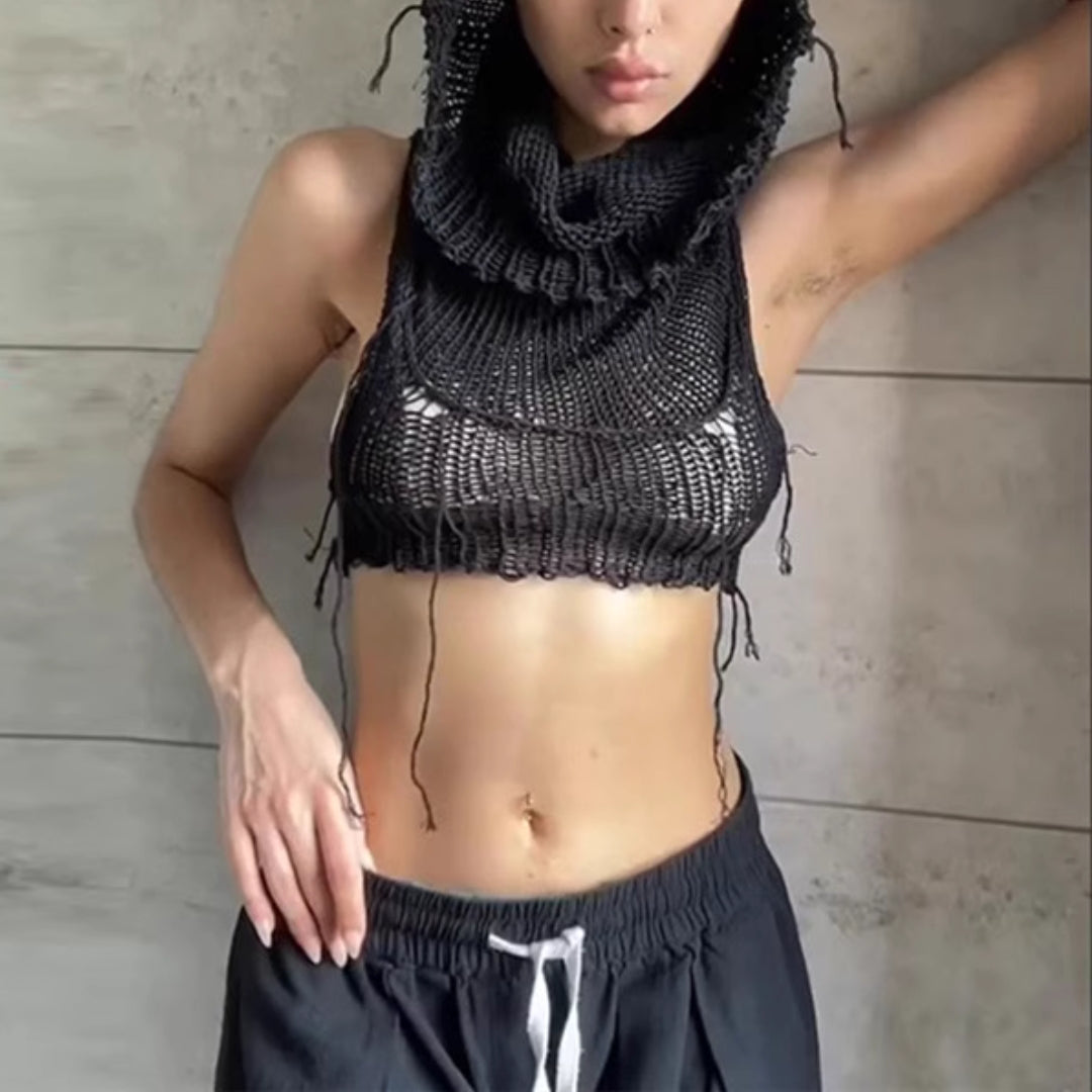 Knitted Hooded Cropped Top