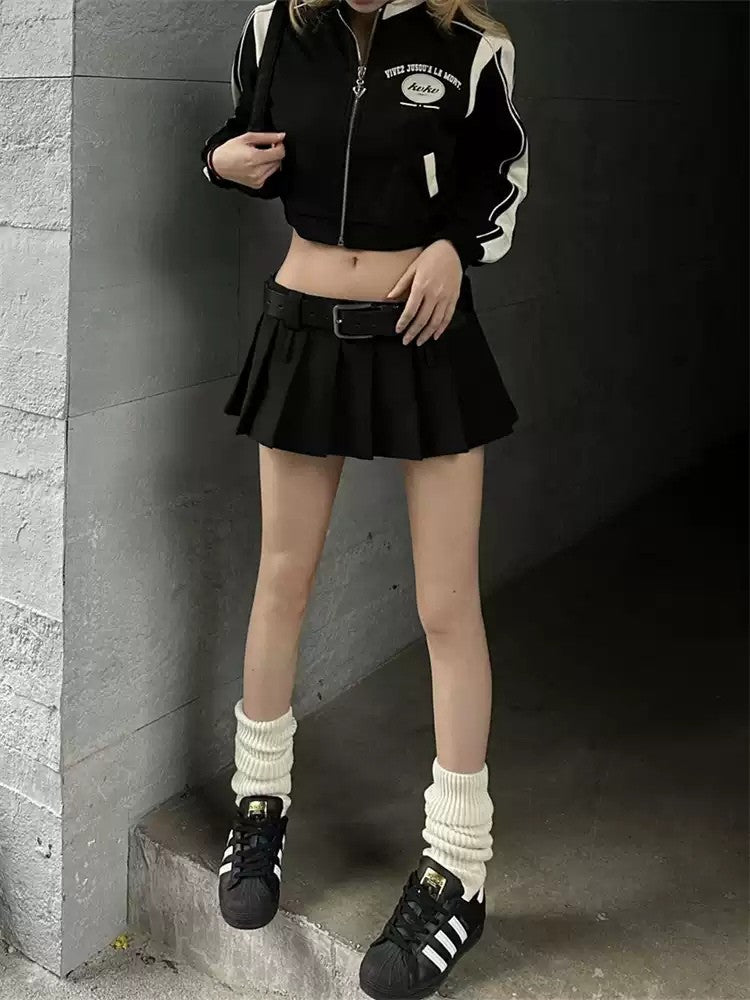 High-Waist Pleated A-Line Mini Skirt for Women