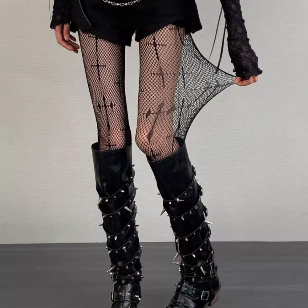 Y2K Punk Cross Fishnet Stockings