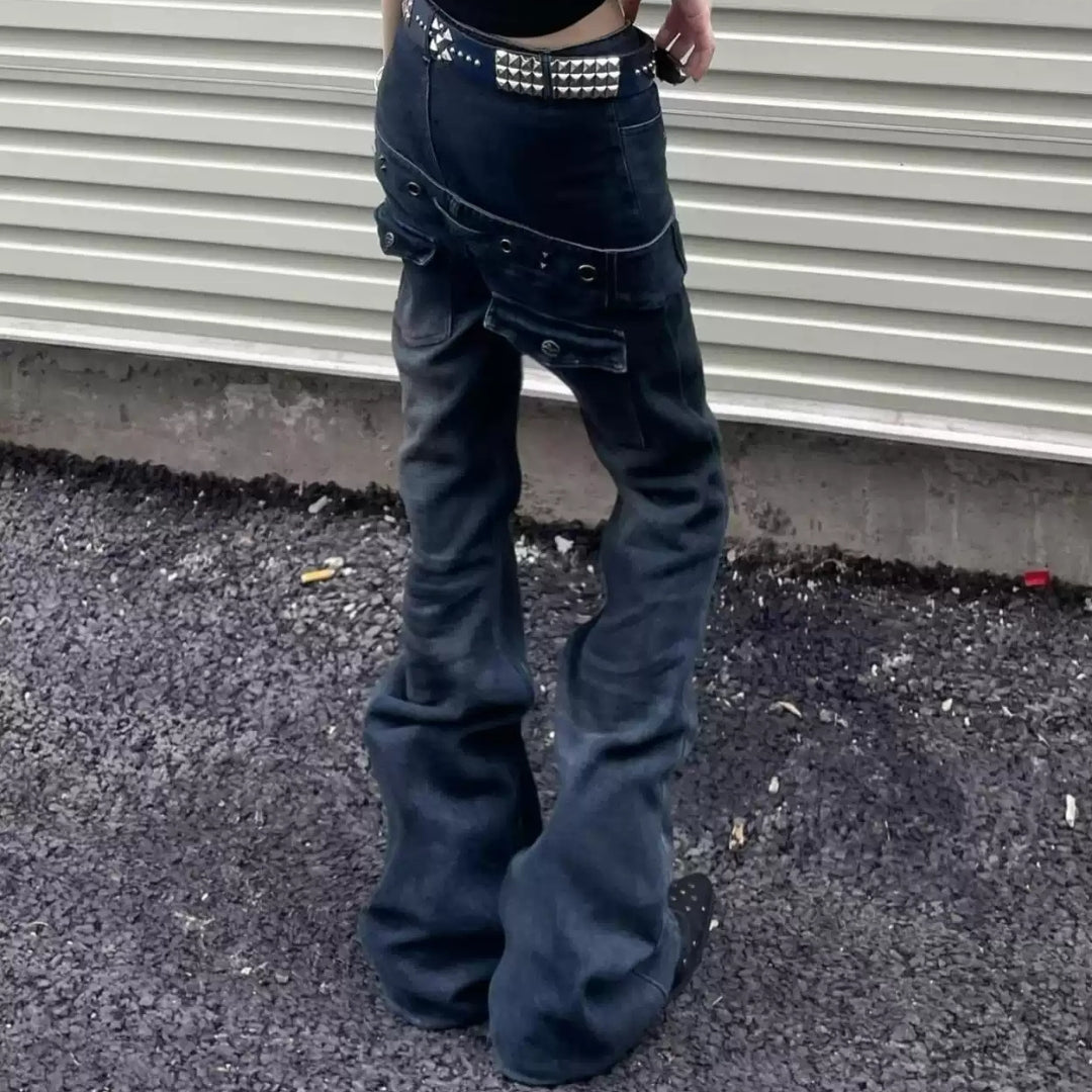 Layered Waist Grommet Flare Jeans