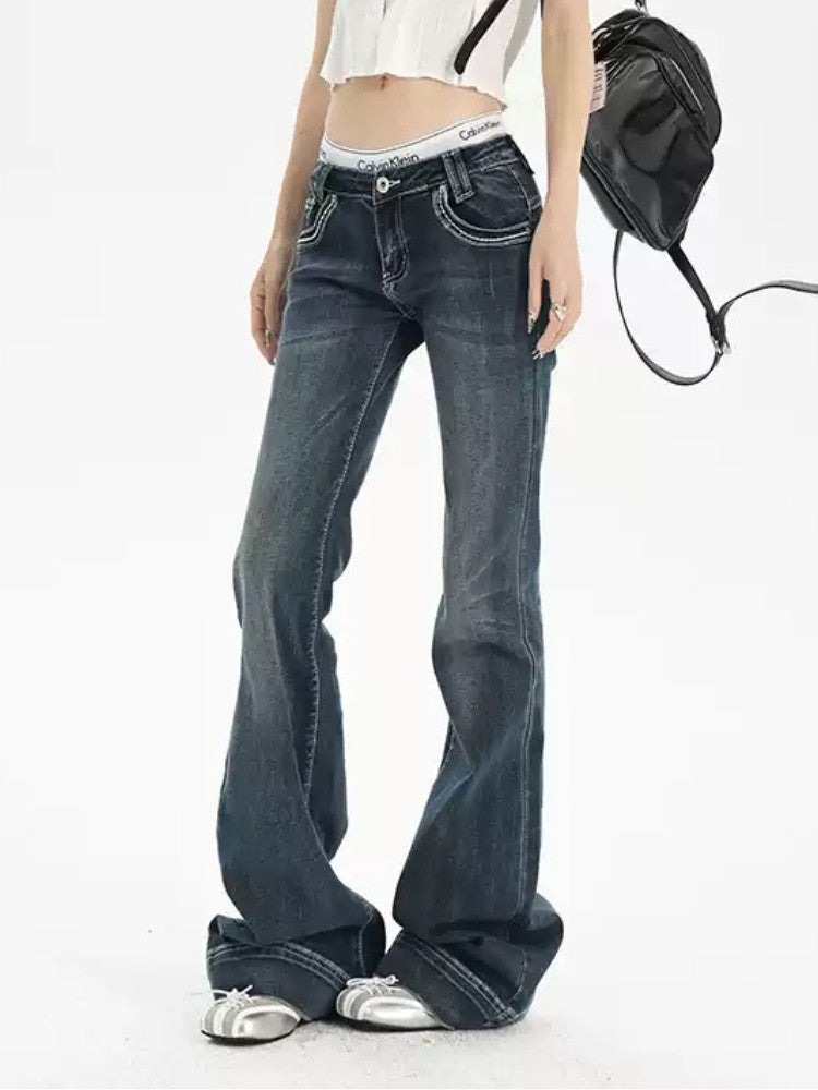 American Retro Low Waist Flared Jeans for Women