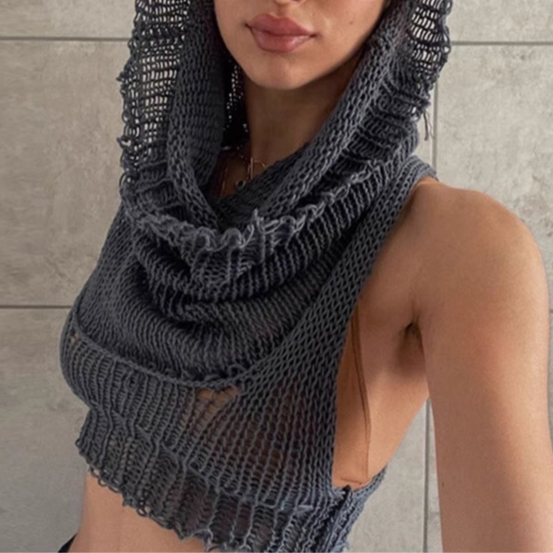 Knitted Hooded Cropped Top
