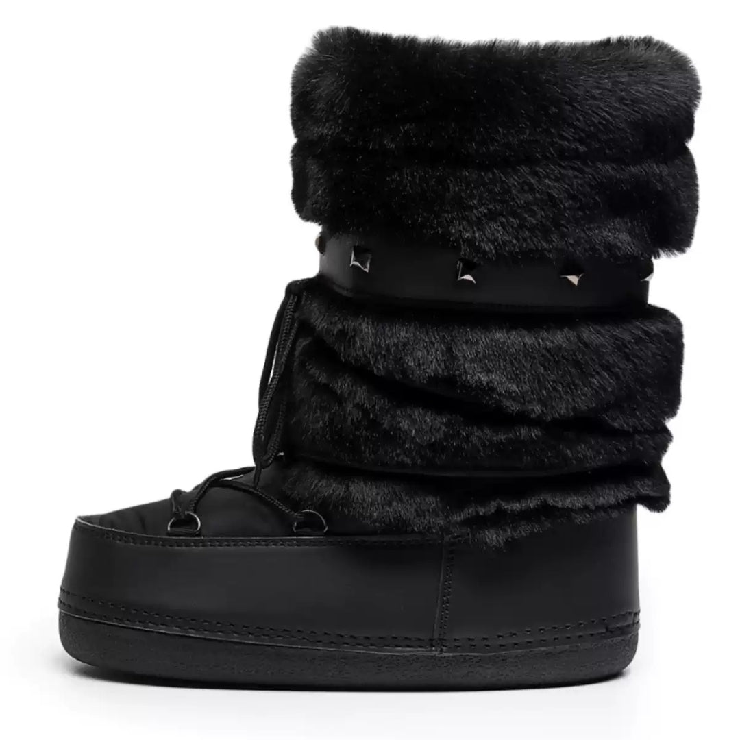 Plush Studded Platform Boots