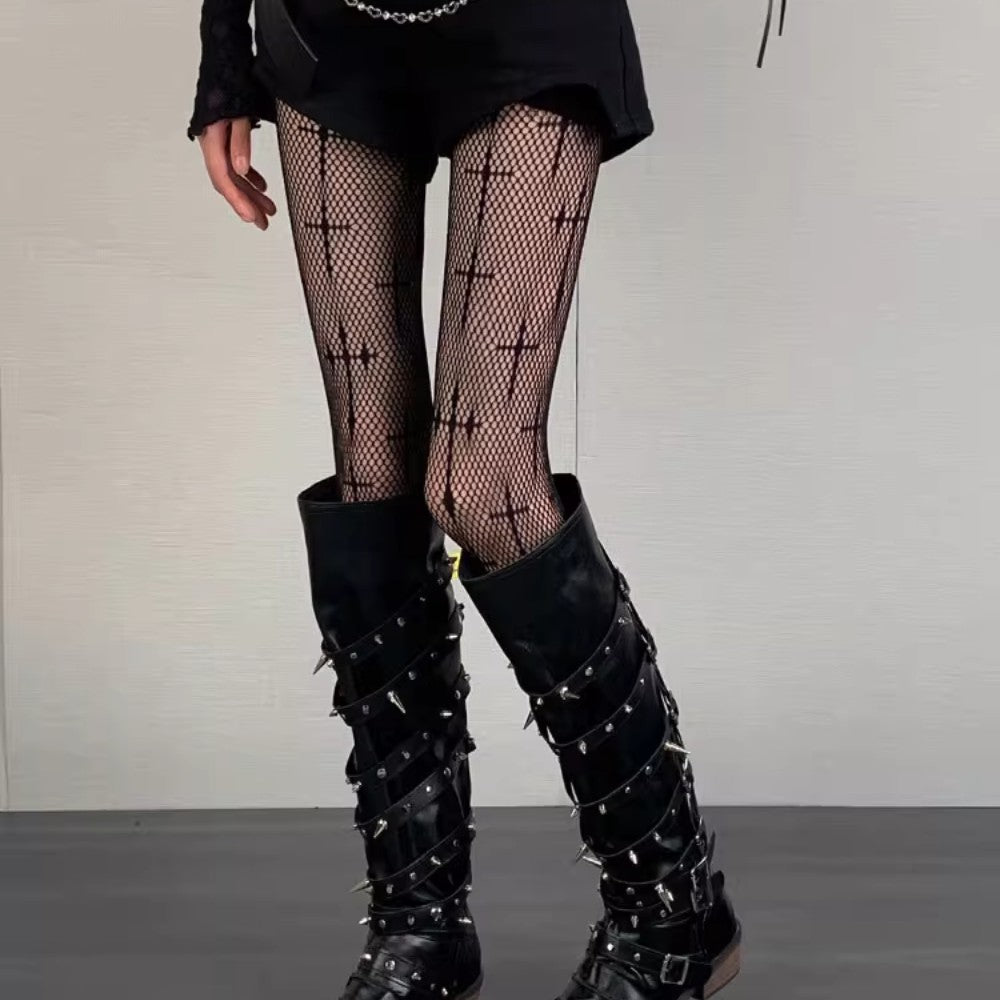 Y2K Punk Cross Fishnet Stockings