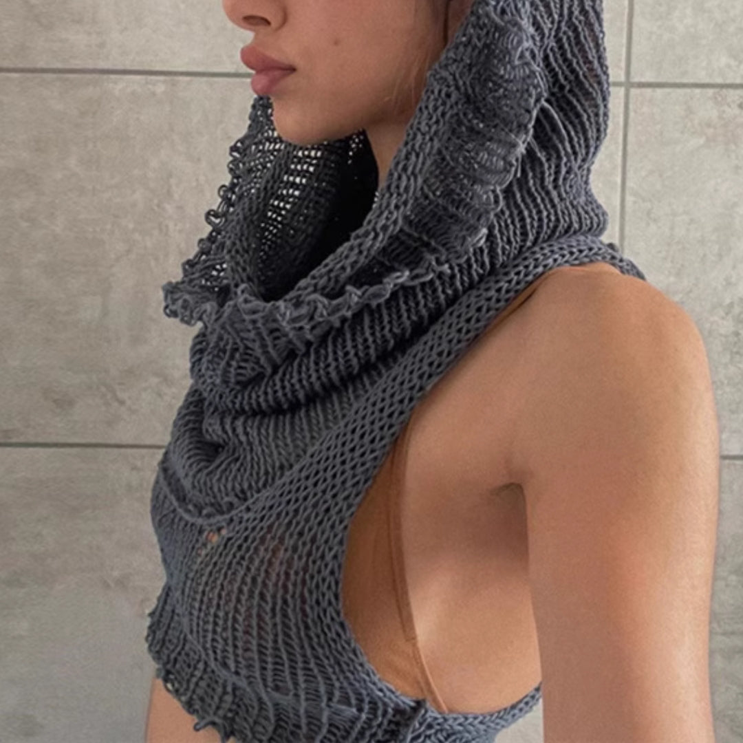 Knitted Hooded Cropped Top