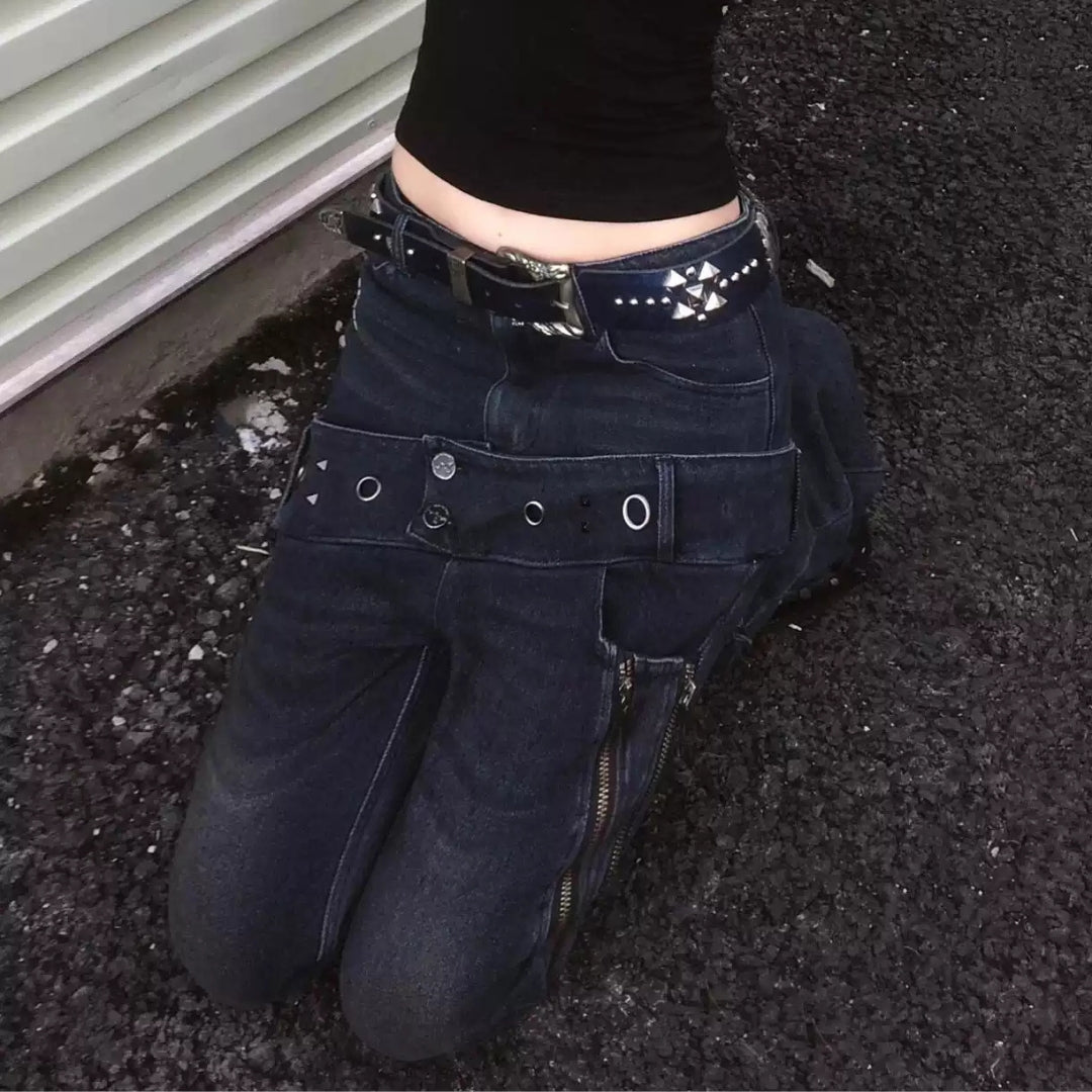 Layered Waist Grommet Flare Jeans