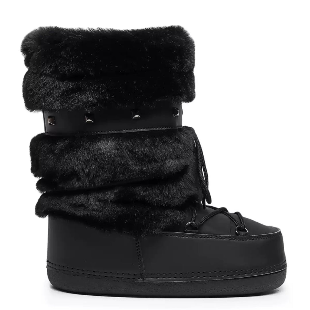 Plush Studded Platform Boots