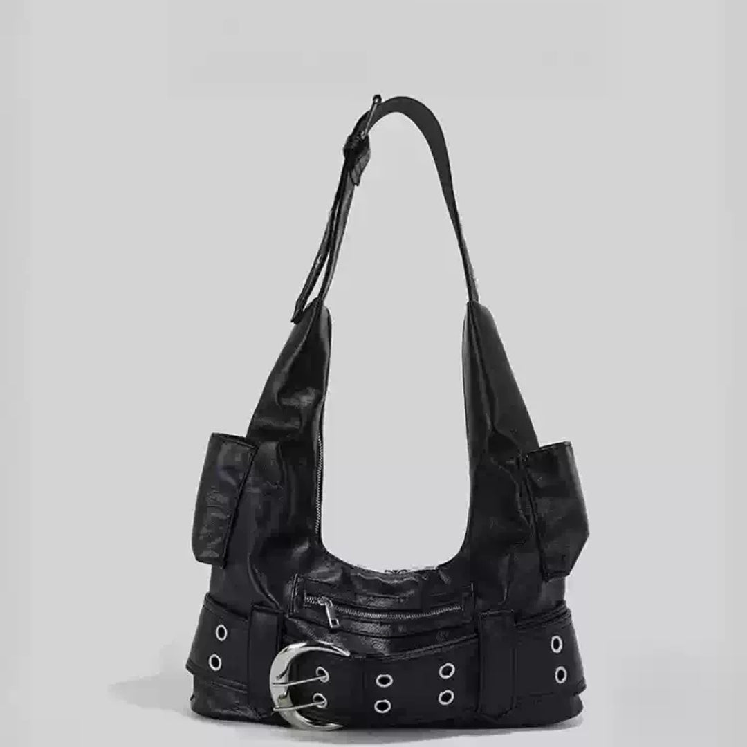 Punk Buckle and Grommet Shoulder Bag