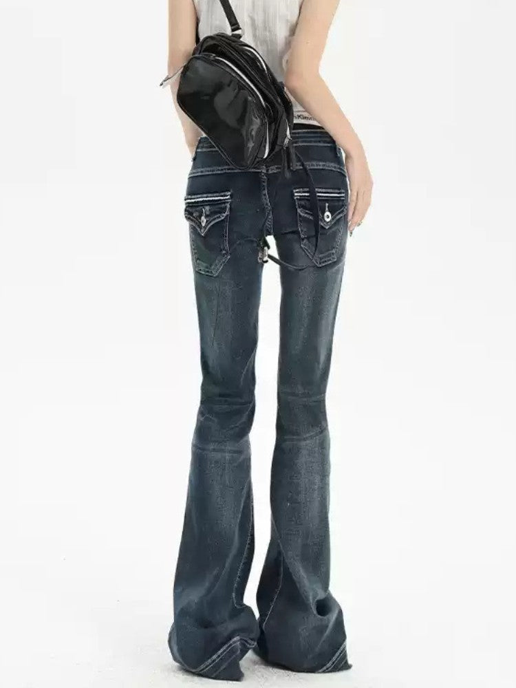 American Retro Low Waist Flared Jeans for Women