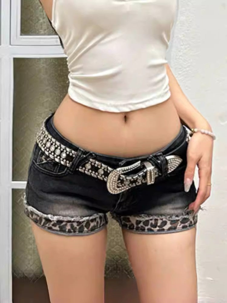 Retro Leopard Print Denim Shorts