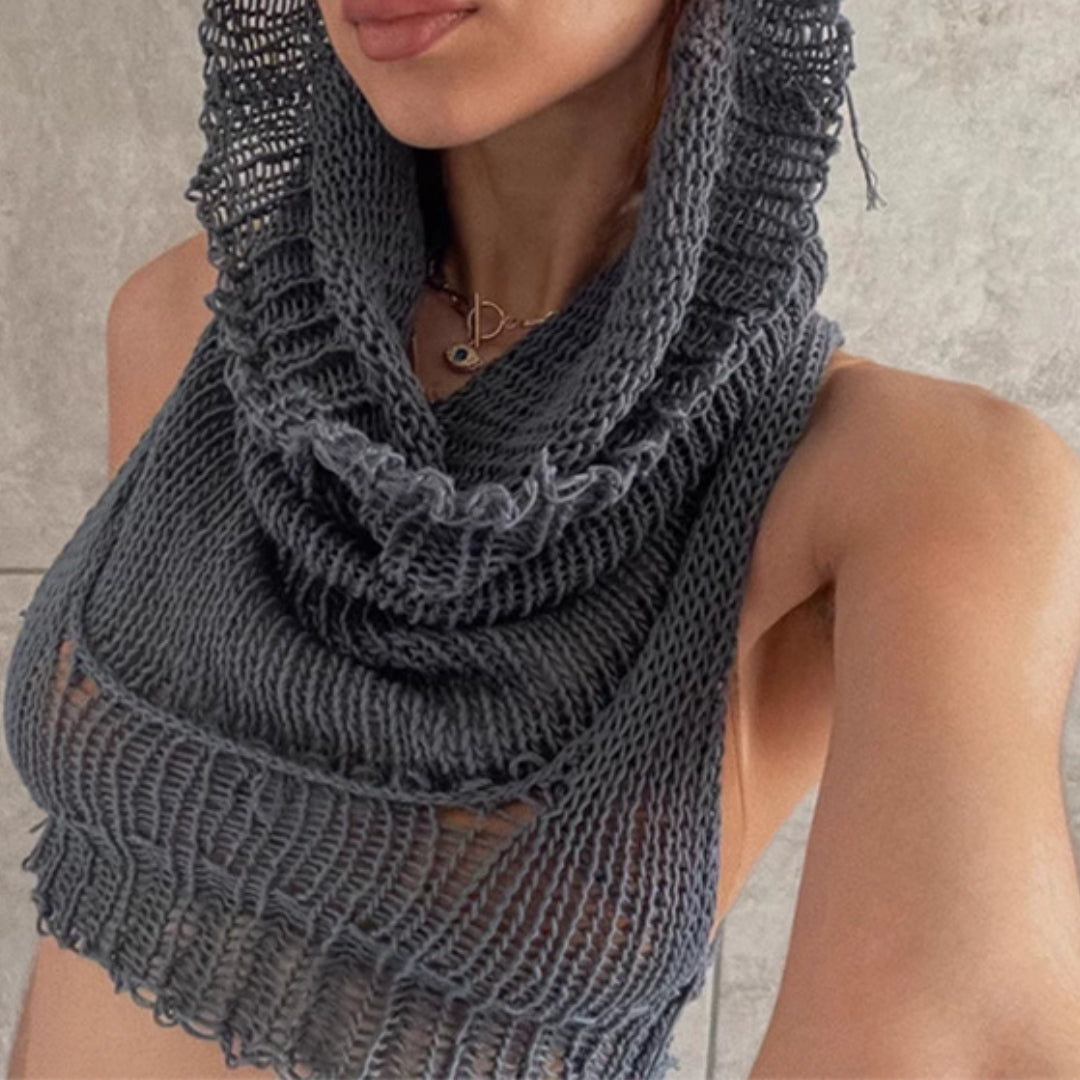 Knitted Hooded Cropped Top