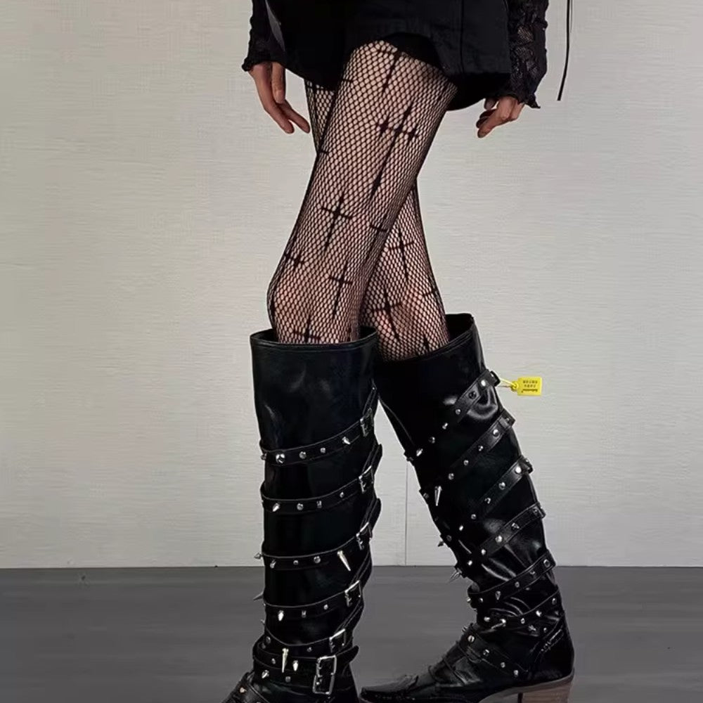 Y2K Punk Cross Fishnet Stockings