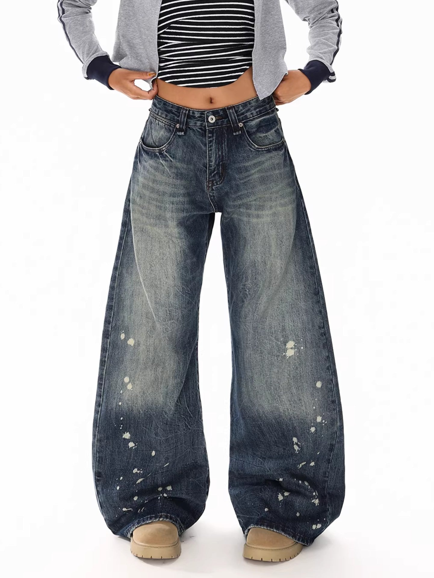 Retro Paint Splatter Wide Jeans