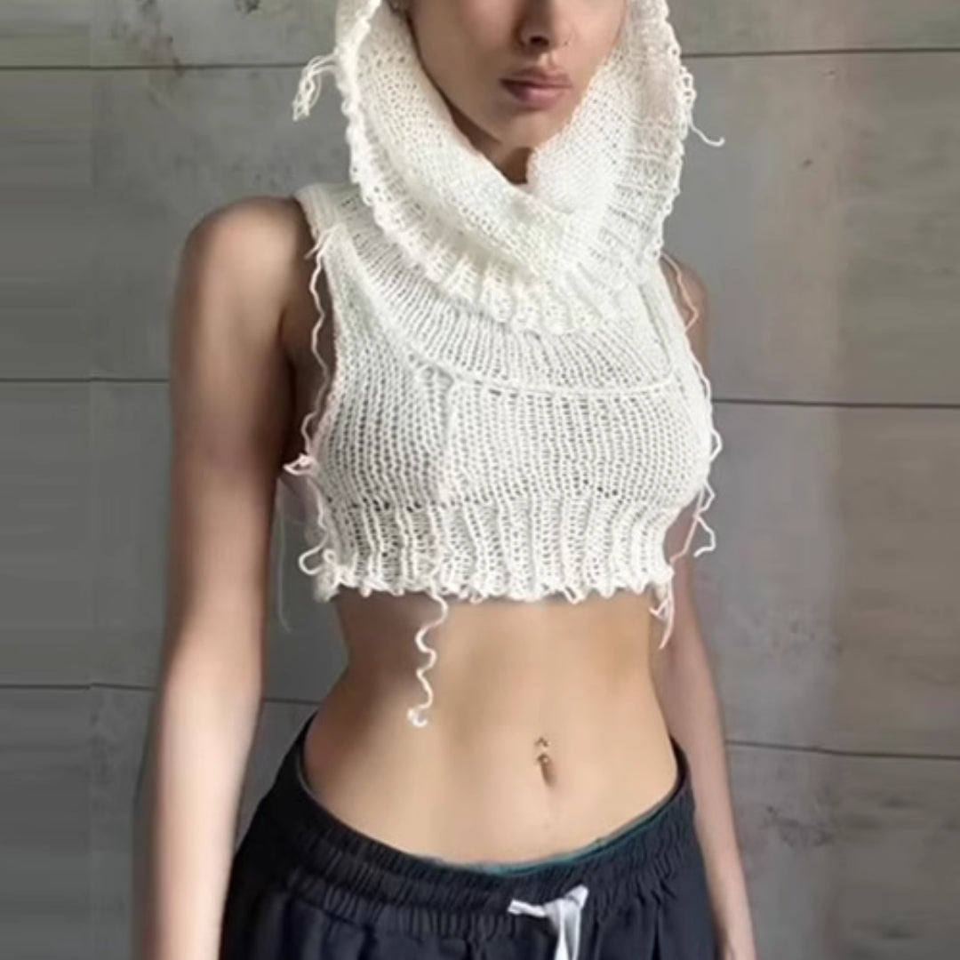Knitted Hooded Cropped Top