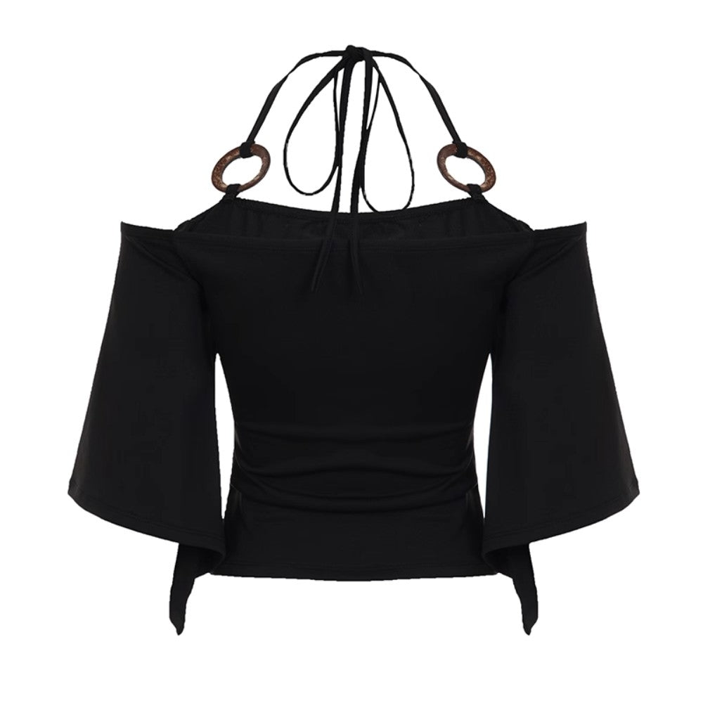 One-Shoulder Leopard Cross Bat Sleeve Top