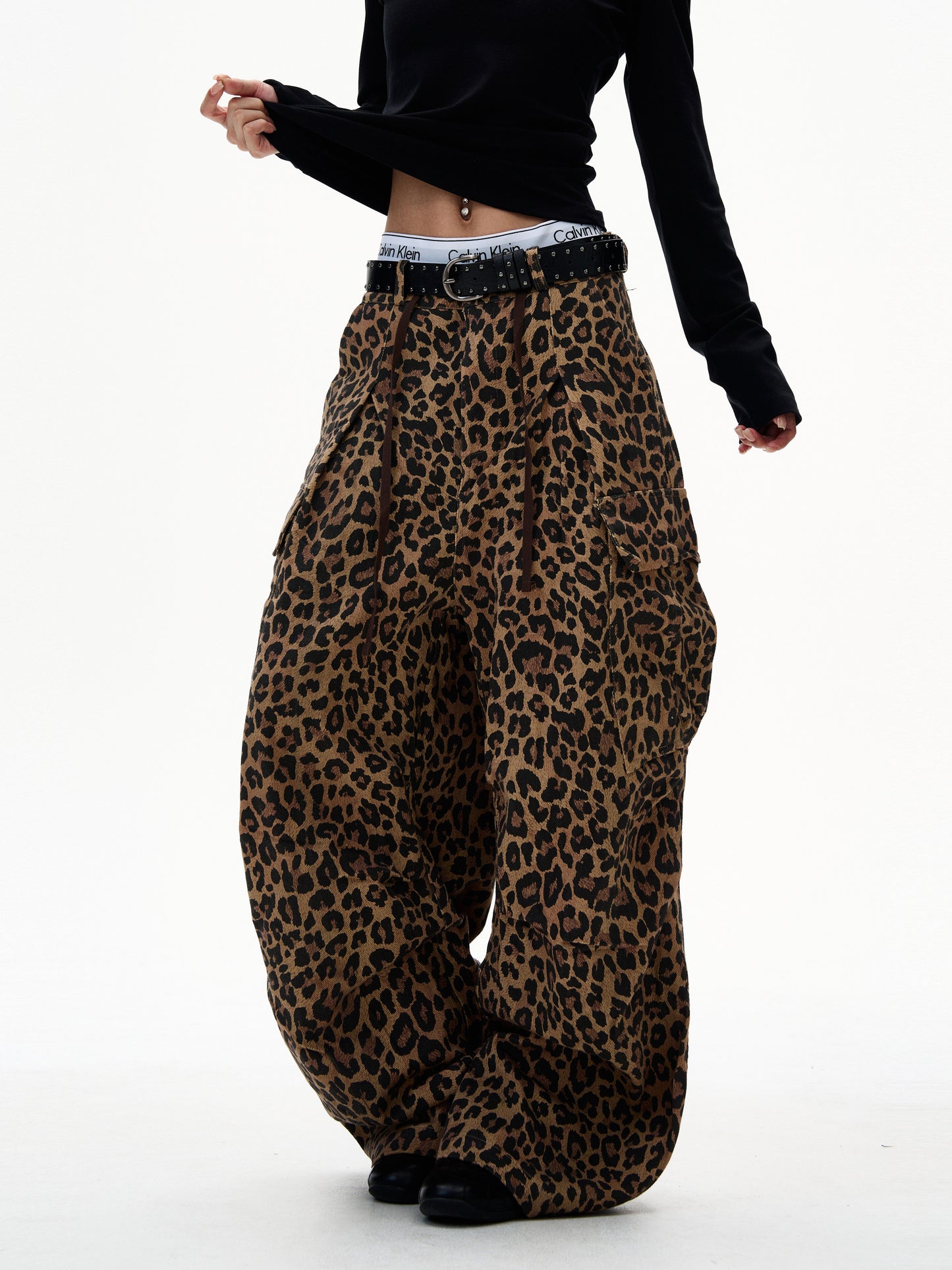American Leopard Print Cargo Jeans