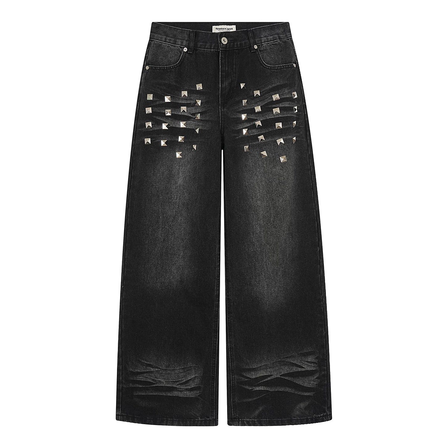 Studded Washed Straight Jeans