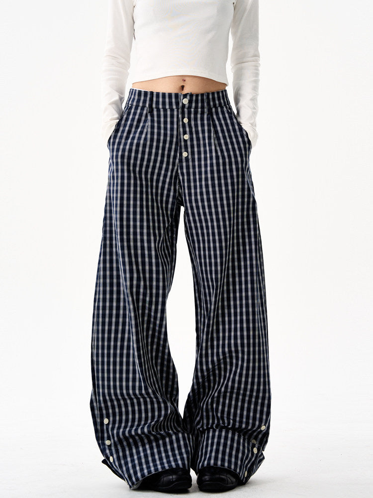 Retro Plaid Curved Wide Pants