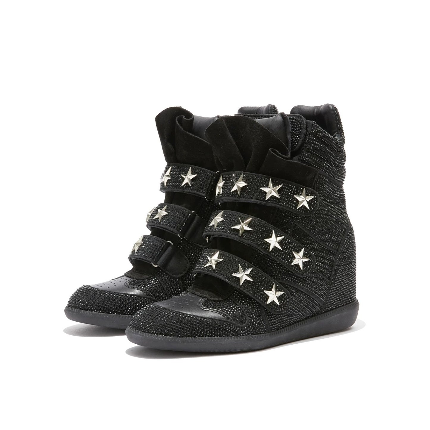 Black Glitter Wedge Sneakers
