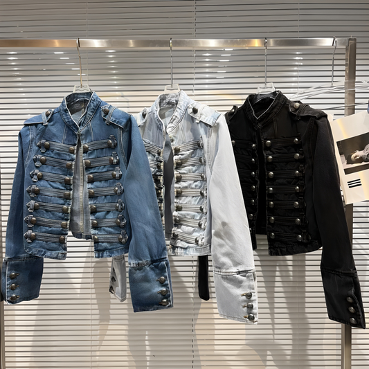 Vintage Band-Inspired Cropped Denim Jacket