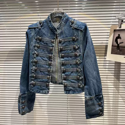 Vintage Band-Inspired Cropped Denim Jacket