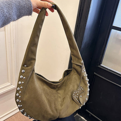 Studded Suede Shoulder Bag