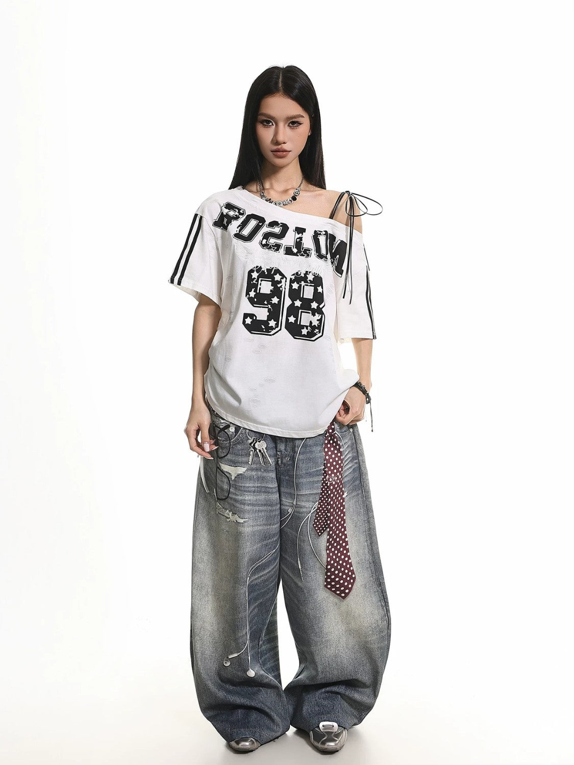 Retro Ripped Off-Shoulder Tee