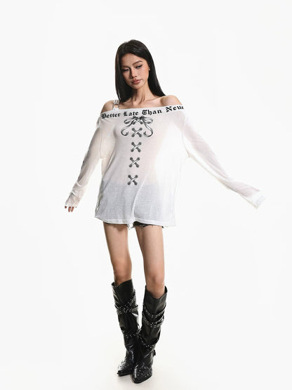 American Retro Off-Shoulder Long Sleeve Top