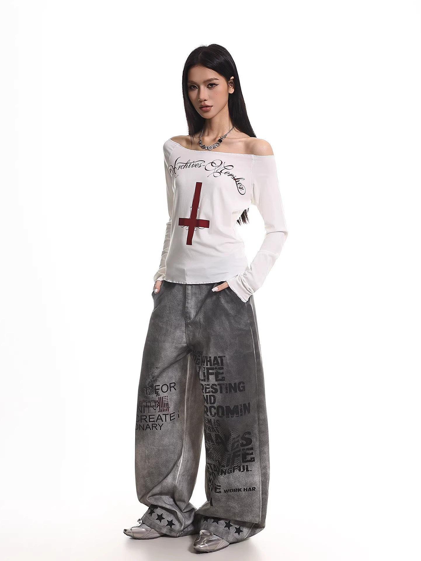 Cross Graphic Off Shoulder Top