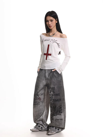 Cross Graphic Off Shoulder Top