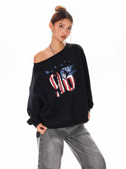Off Shoulder Graphic Sweatshirt