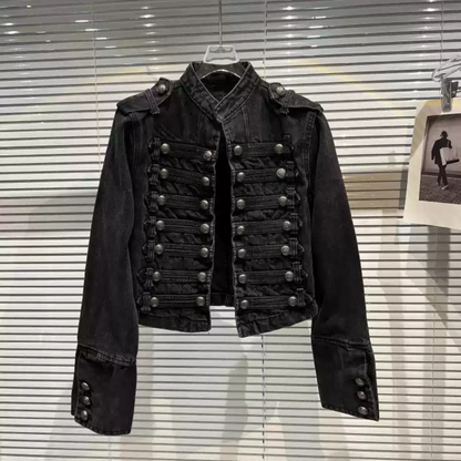 Vintage Band-Inspired Cropped Denim Jacket