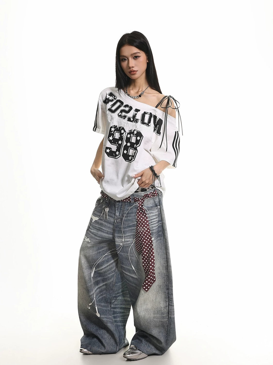 Retro Ripped Off-Shoulder Tee