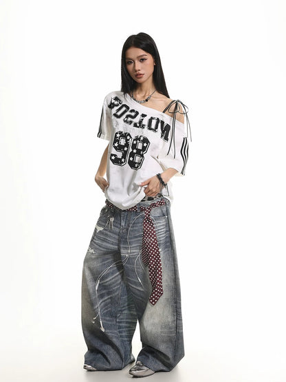 Retro Ripped Off-Shoulder Tee