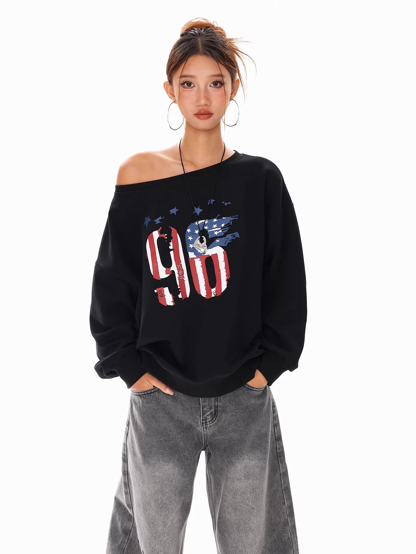 Off Shoulder Graphic Sweatshirt