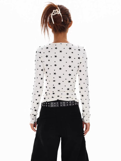 Star Print V Neck Top