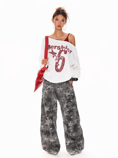 Off Shoulder Letter Print Sweatshirt