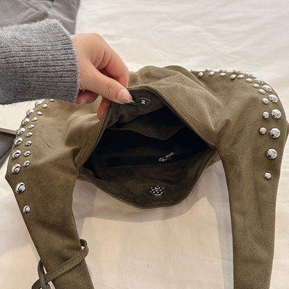 Studded Suede Shoulder Bag