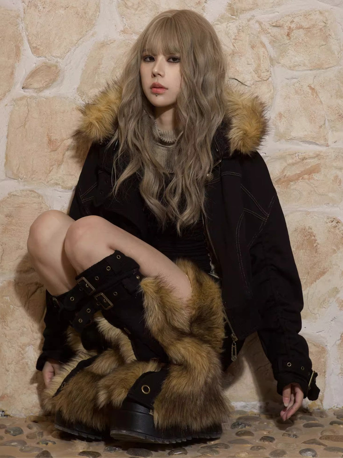 Plush Patchwork Shorts with Leg Warmers