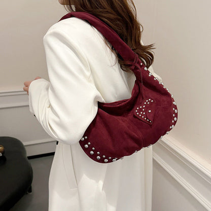 Studded Suede Shoulder Bag