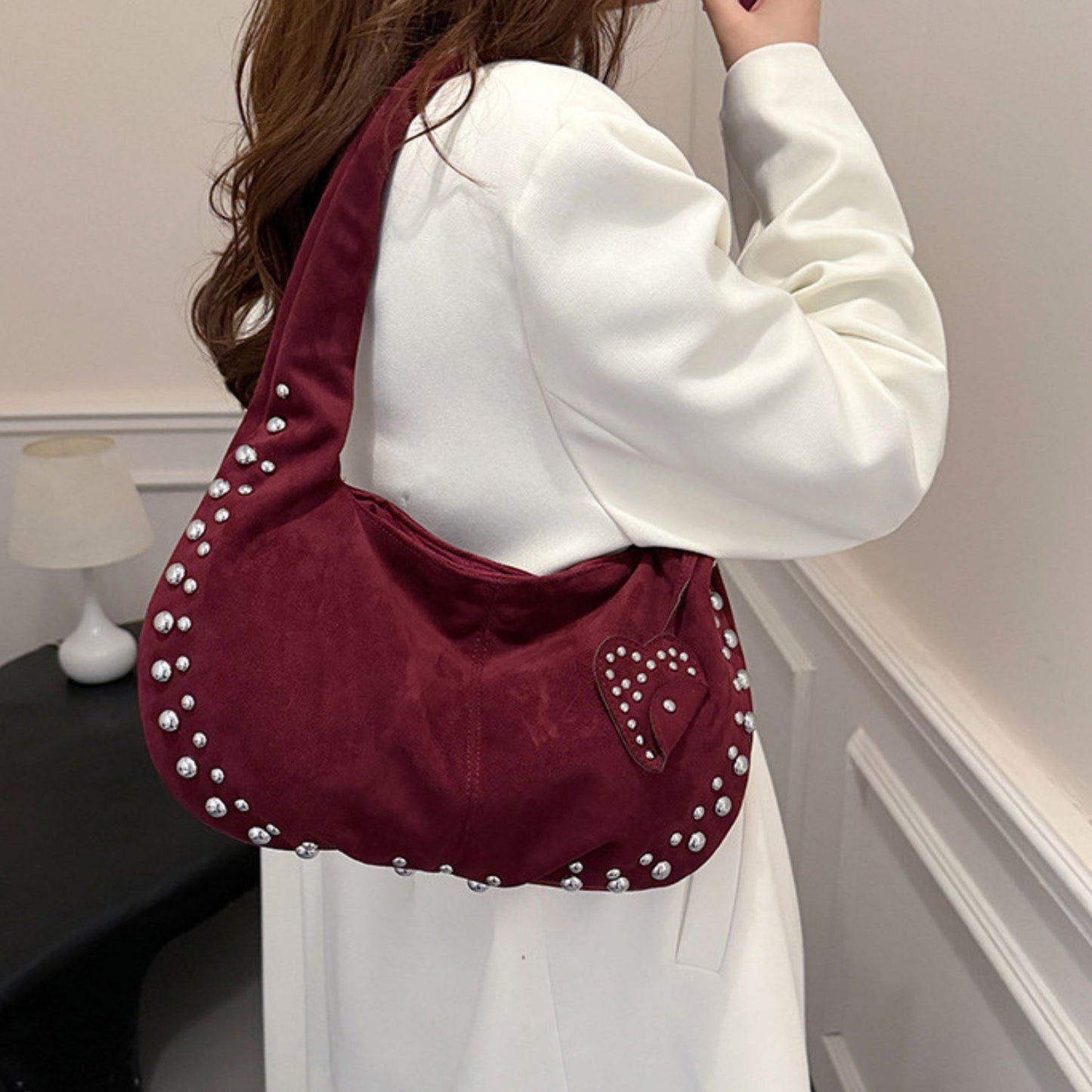 Studded Suede Shoulder Bag